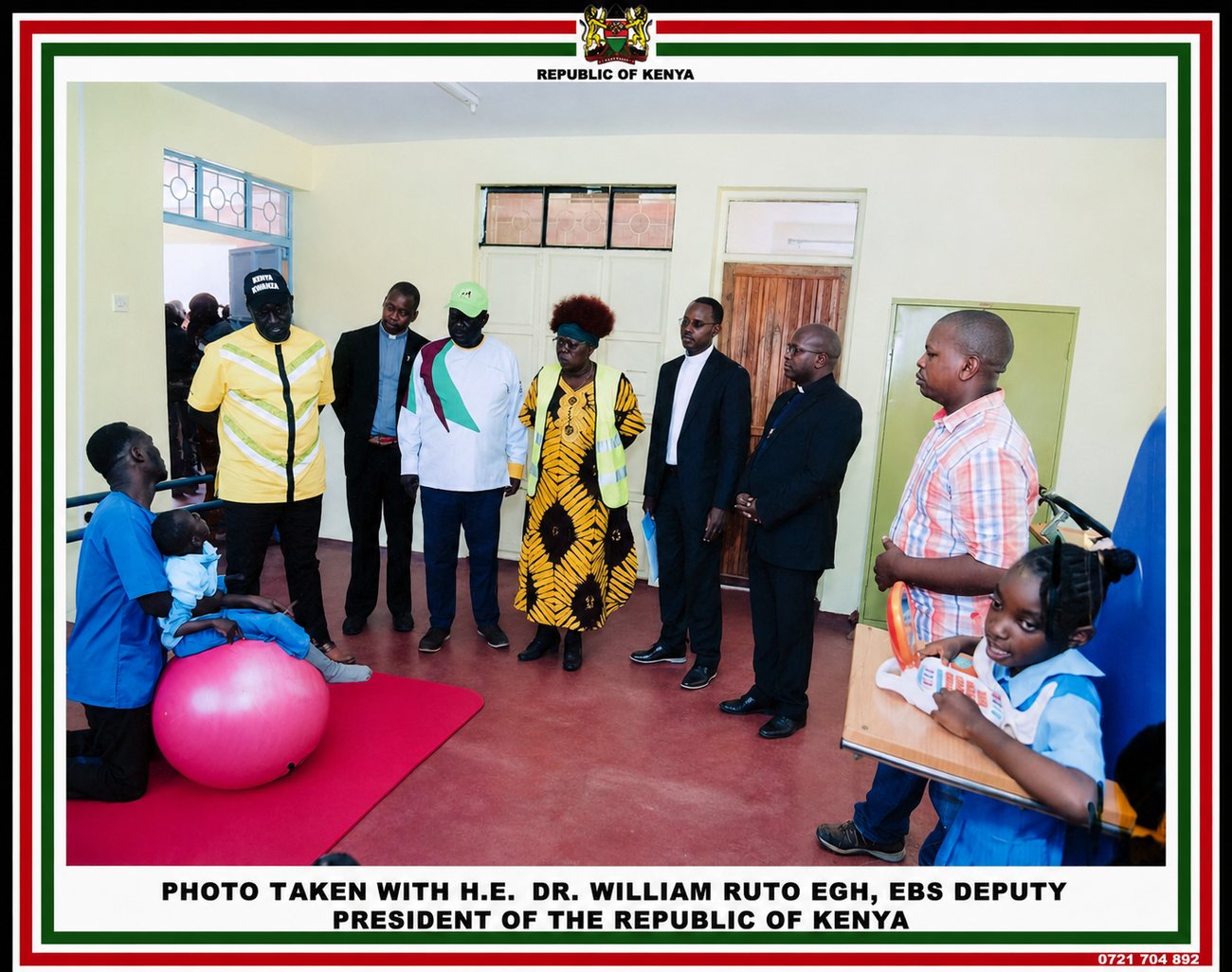 H.E. Hon. William Samoei Ruto, PhD, CGH, then Deputy President, visiting the therapy room of the centre